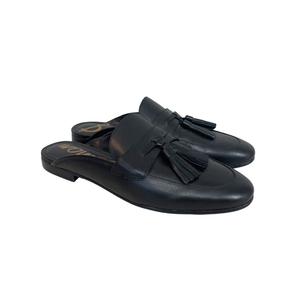 Sam Edelman Paris Black Leather Slip On Tassel Mules Clogs Shoes Womens size 9